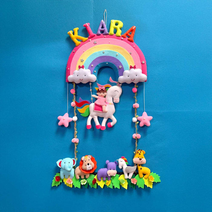 Personalized Handmade Unicorn & Rainbow Theme Felt Kids Name Plate