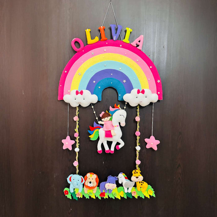 Personalized Handmade Unicorn & Rainbow Theme Felt Kids Name Plate