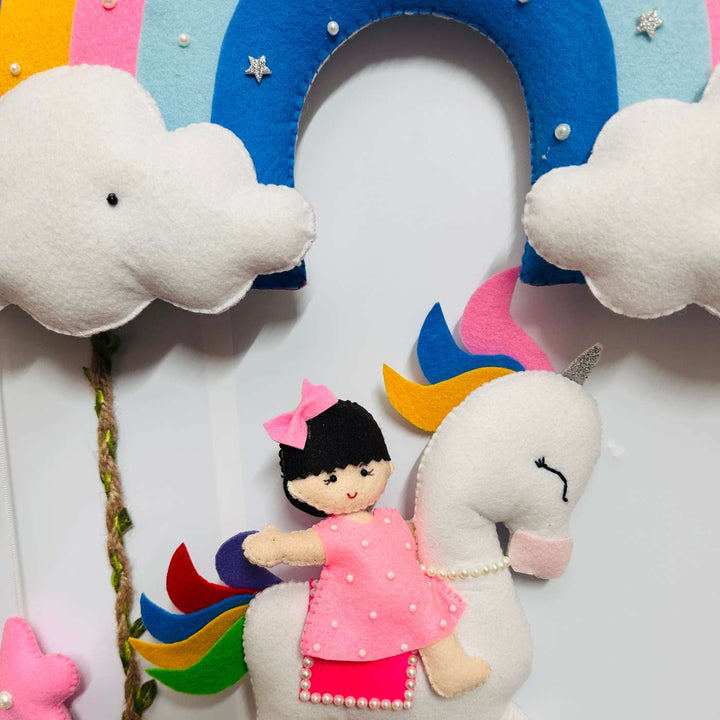 Personalized Handmade Unicorn & Rainbow Theme Felt Kids Name Plate