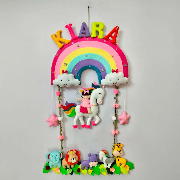 Personalized Handmade Unicorn & Rainbow Theme Felt Kids Name Plate