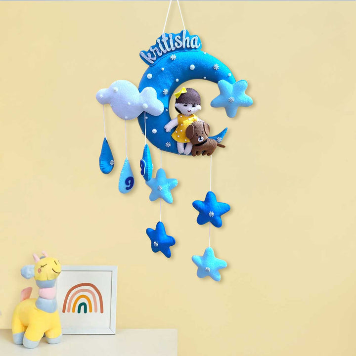 Personalized Handmade Moon Theme Felt Kids Name Plate With Date of Birth