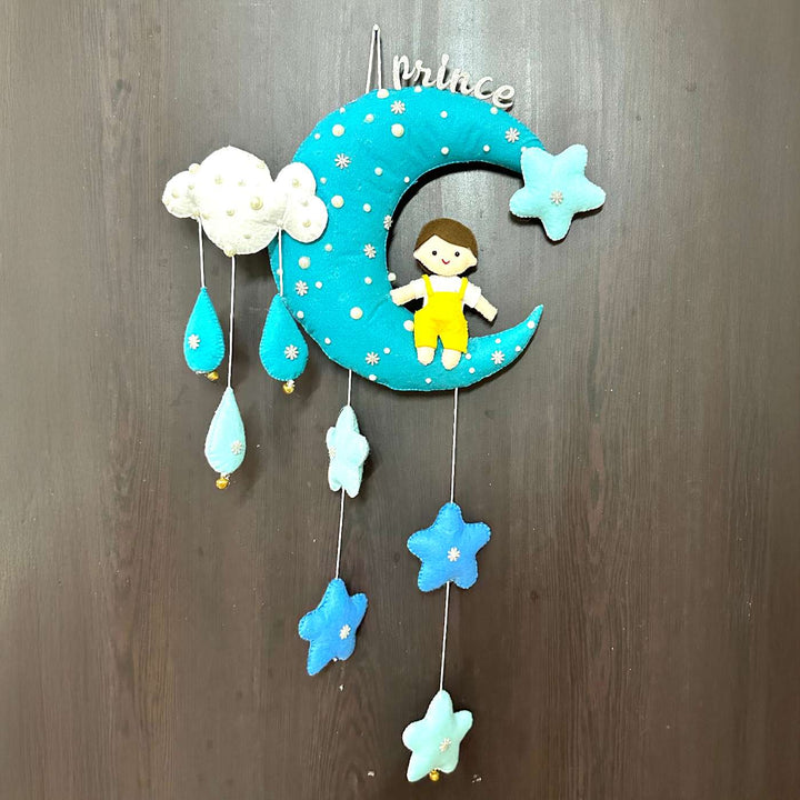 Personalized Handmade Moon Theme Felt Kids Name Plate With Date of Birth