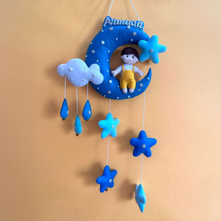 Personalized Handmade Moon Theme Felt Kids Name Plate With Date of Birth