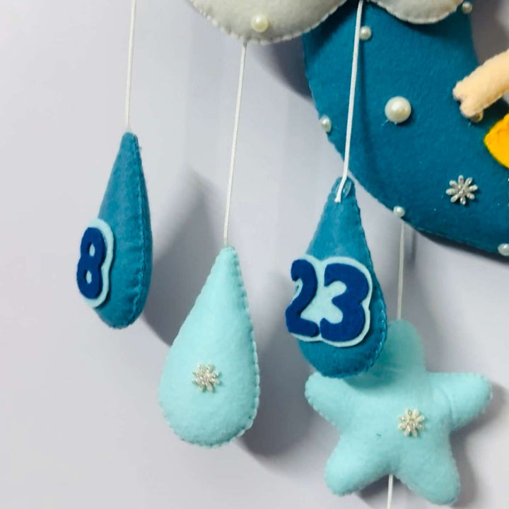 Personalized Handmade Moon Theme Felt Kids Name Plate With Date of Birth