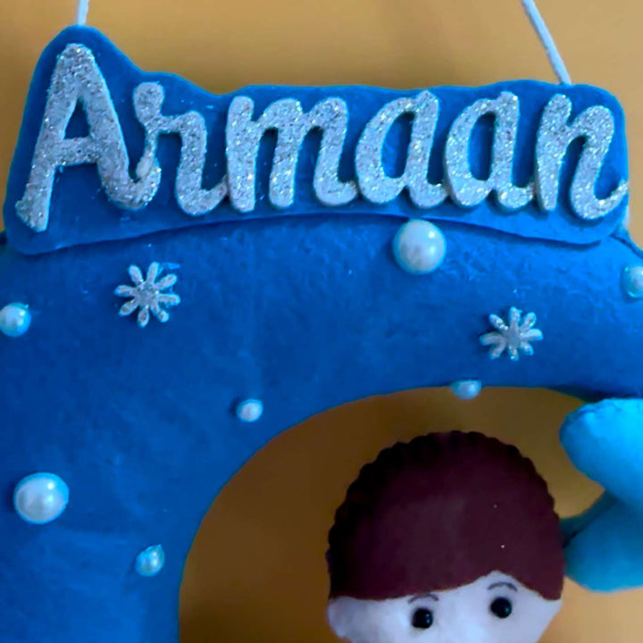 Personalized Handmade Moon Theme Felt Kids Name Plate With Date of Birth