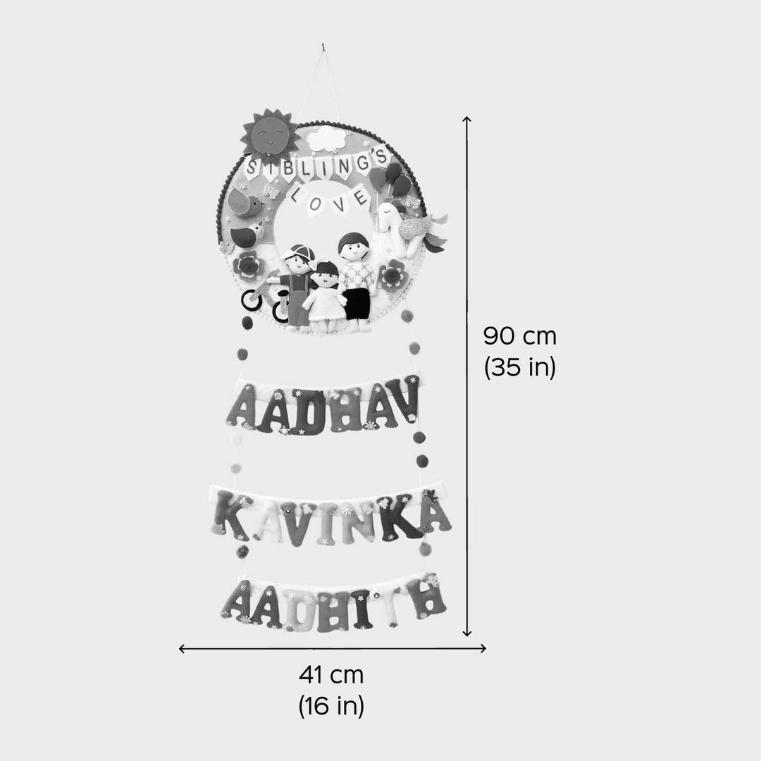 Personalized Handmade Round Felt Kids Name Plate For Siblings