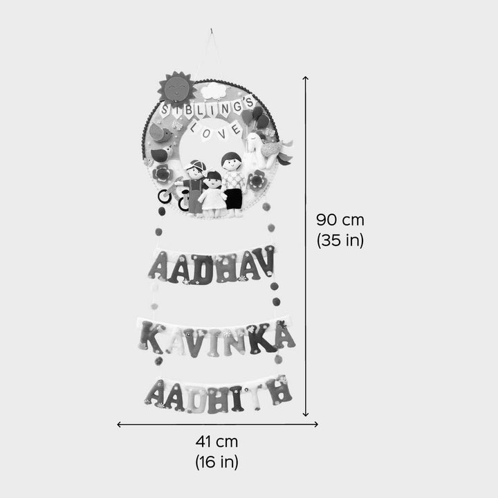 Personalized Handmade Round Felt Kids Name Plate For Siblings