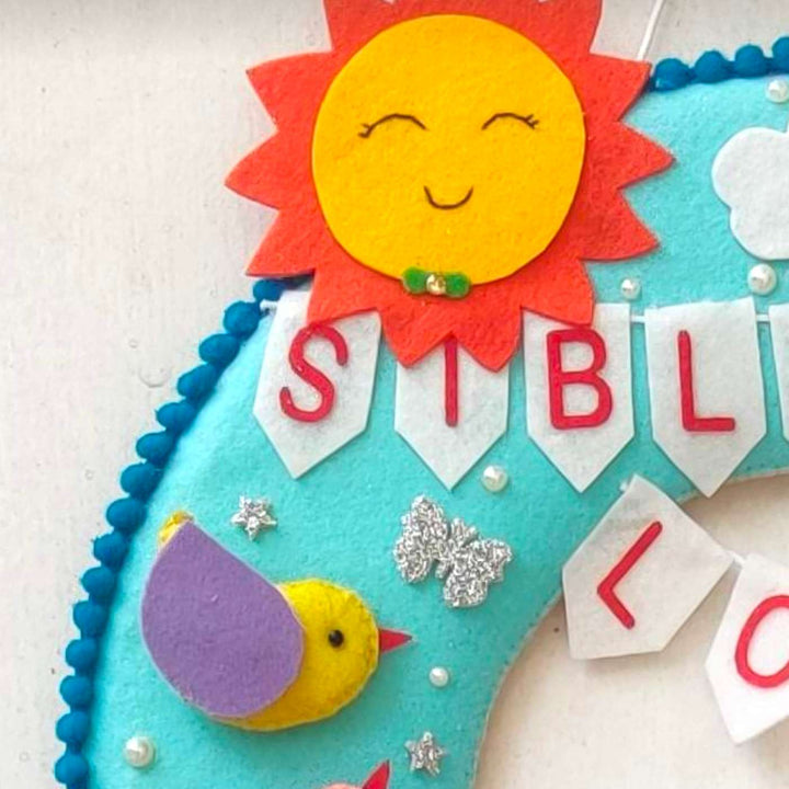 Personalized Handmade Round Felt Kids Name Plate For Siblings