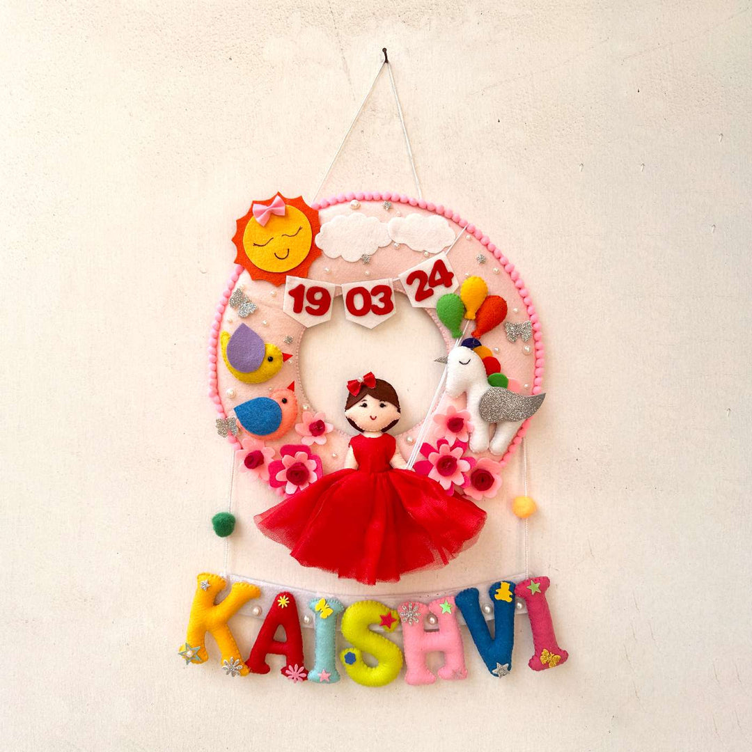 Personalized Handmade Round Unicorn Theme Felt Kids Name Plate For Girls