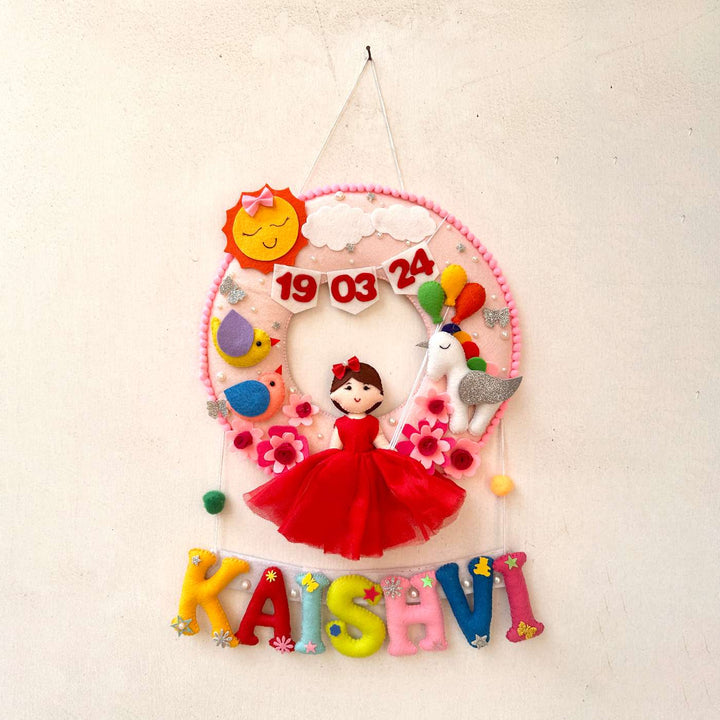 Personalized Handmade Round Unicorn Theme Felt Kids Name Plate For Girls