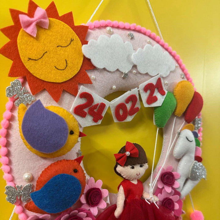 Personalized Handmade Round Unicorn Theme Felt Kids Name Plate For Girls