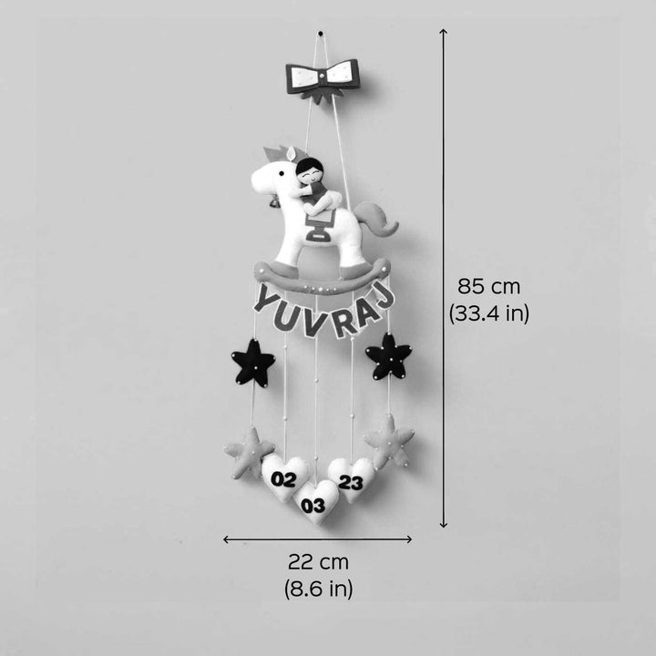 Personalized Handmade Baby Boy On Horse Theme Felt Kids Name Plate With Date of Birth
