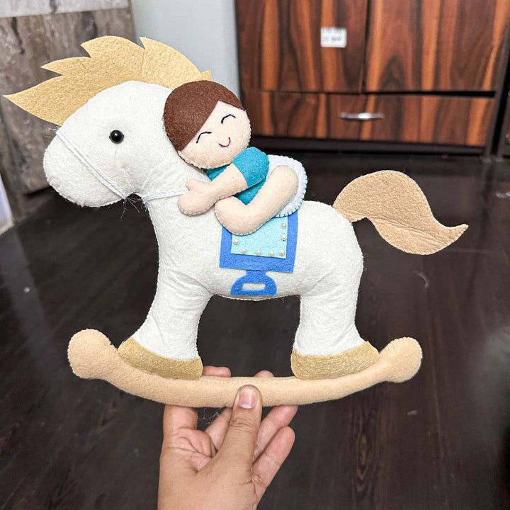 Personalized Handmade Baby Boy On Horse Theme Felt Kids Name Plate With Date of Birth