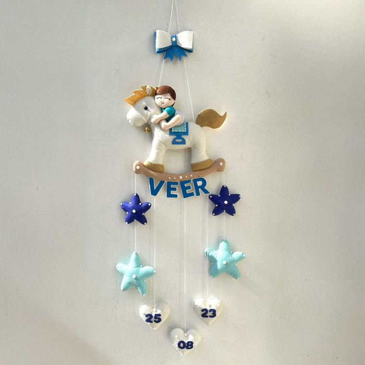 Personalized Handmade Baby Boy On Horse Theme Felt Kids Name Plate With Date of Birth