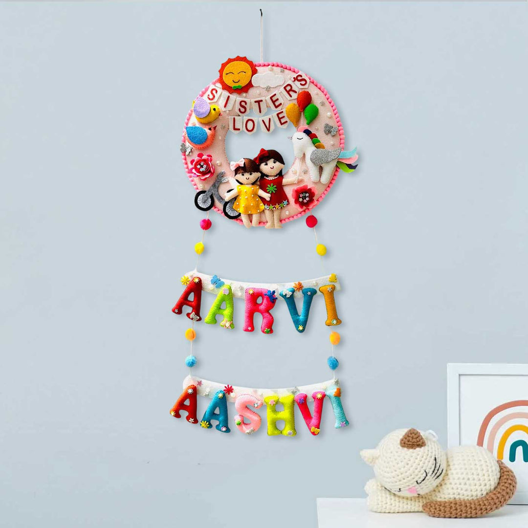 Personalized Handmade Sun & Birds Theme Felt Kids Name Plate