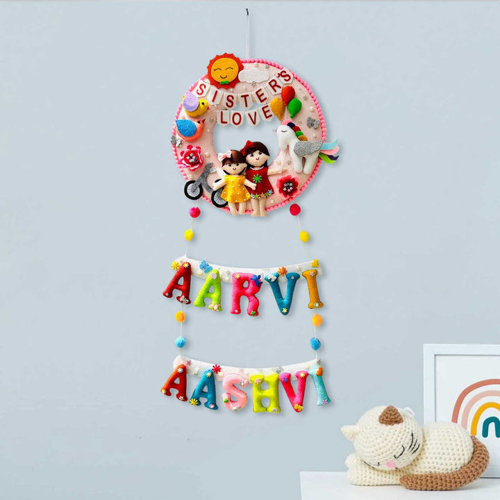 Personalized Handmade Sun & Birds Theme Felt Kids Name Plate
