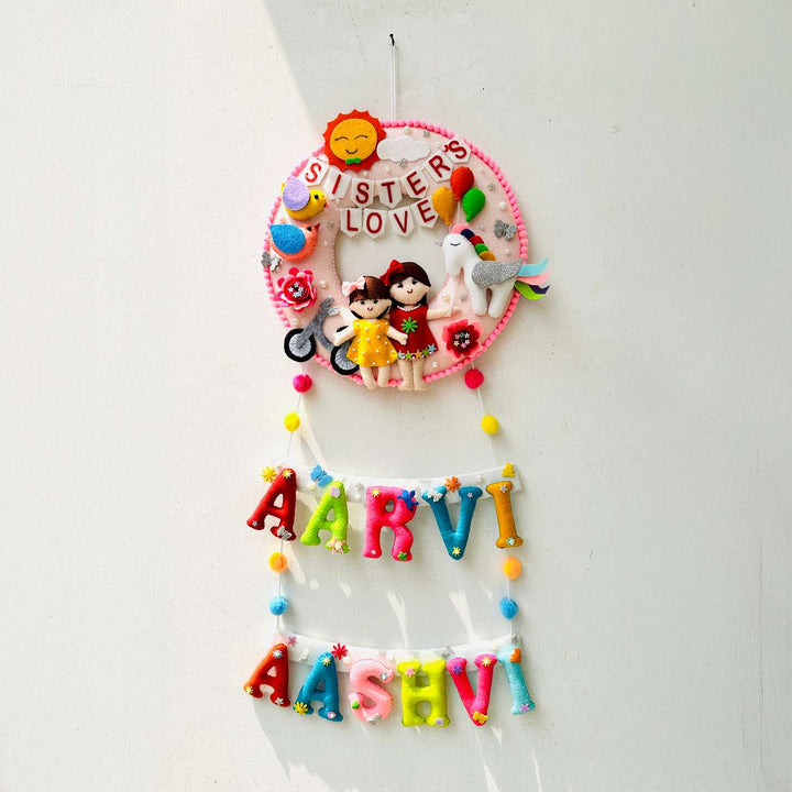 Personalized Handmade Sun & Birds Theme Felt Kids Name Plate
