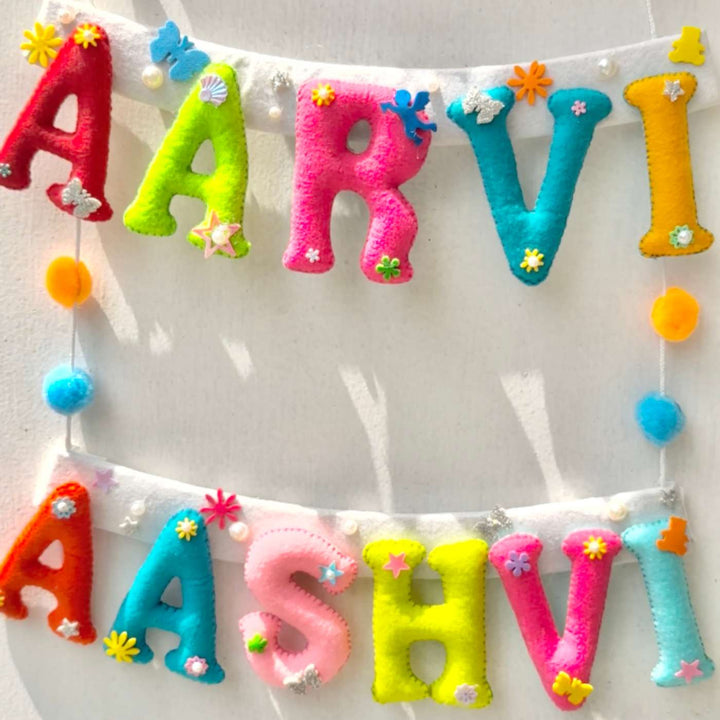 Personalized Handmade Sun & Birds Theme Felt Kids Name Plate