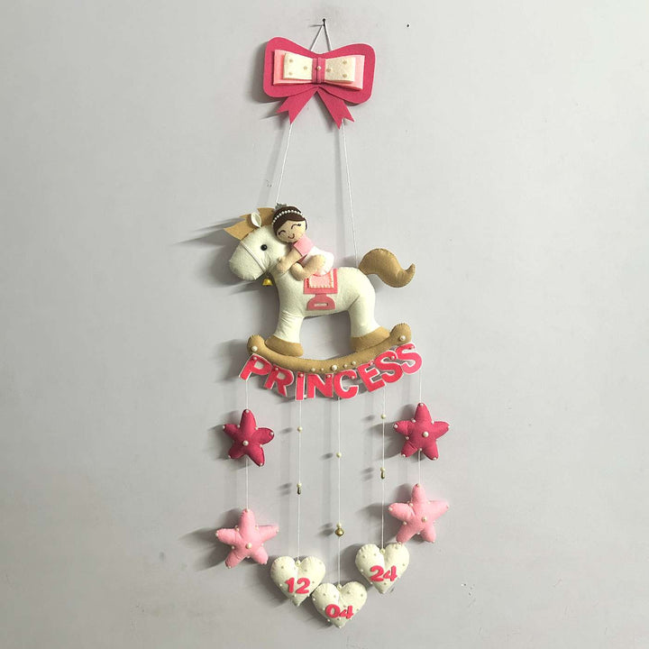 Personalized Handmade Baby Girl On Horse Theme Felt Kids Name Plate With Date of Birth