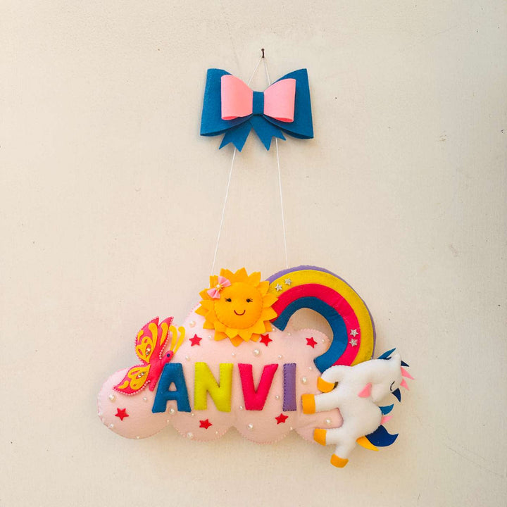 Personalized Handmade Unicorn Theme Felt Kids Name Plate