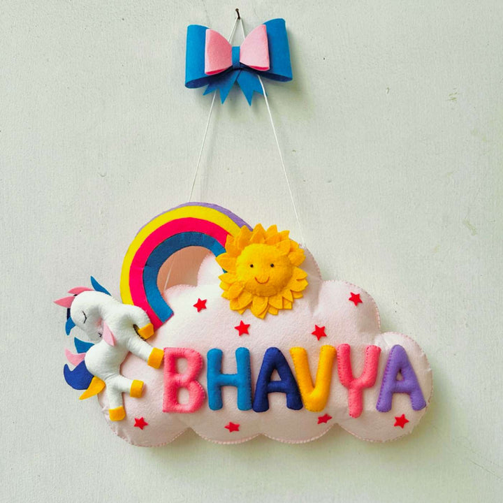 Personalized Handmade Unicorn Theme Felt Kids Name Plate