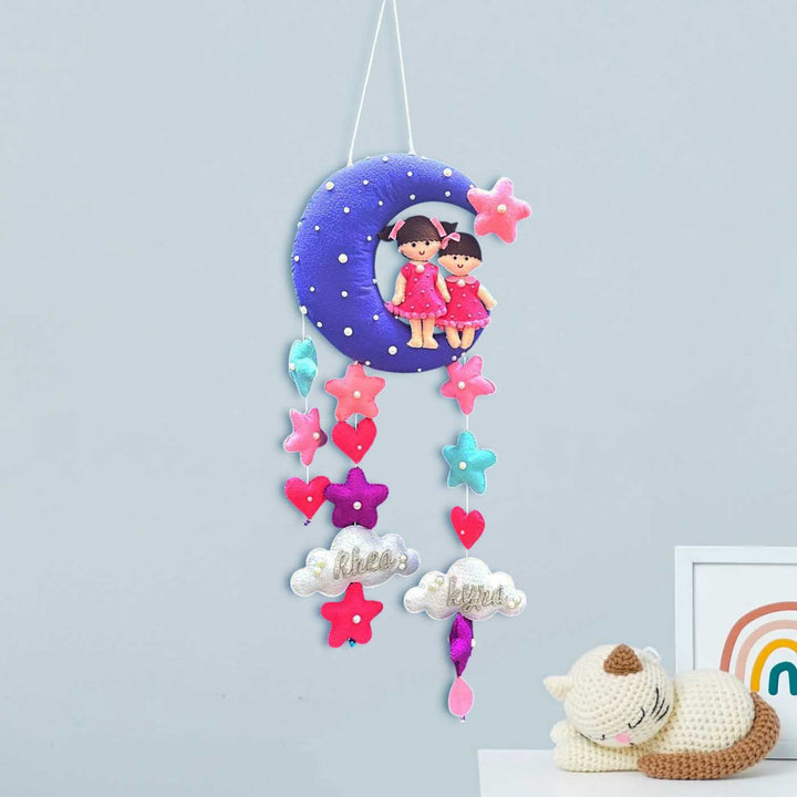 Personalized Handmade Moon Theme Felt Kids Name Plate For Siblings