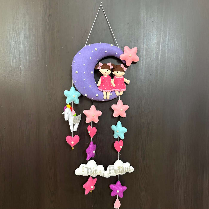 Personalized Handmade Moon Theme Felt Kids Name Plate For Siblings