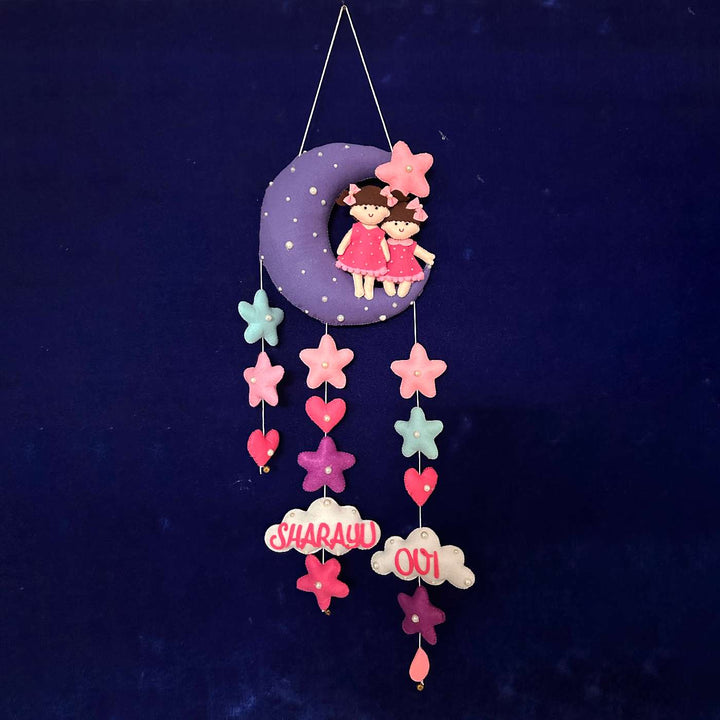 Personalized Handmade Moon Theme Felt Kids Name Plate For Siblings