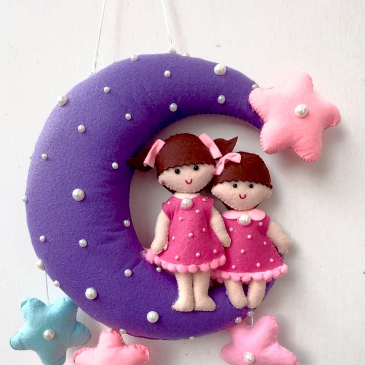 Personalized Handmade Moon Theme Felt Kids Name Plate For Siblings