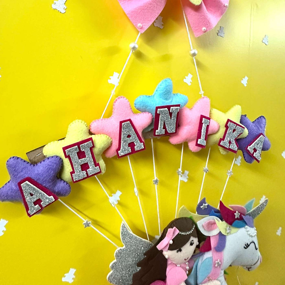 Personalized Handmade Unicorn Theme Felt Kids Name Plate With Date of Birth