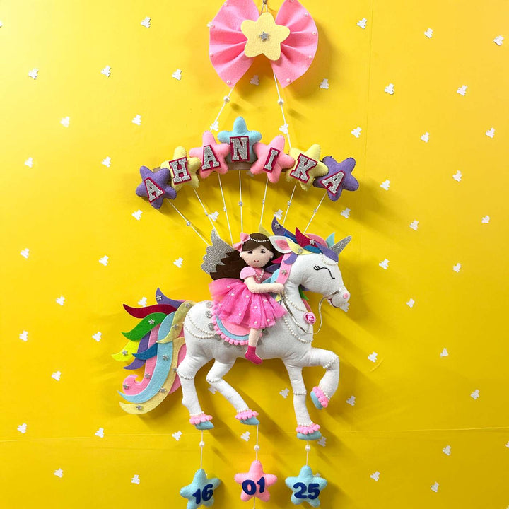 Personalized Handmade Unicorn Theme Felt Kids Name Plate With Date of Birth