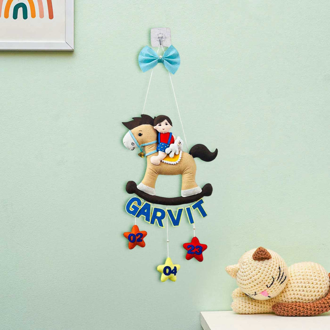 Personalized Handmade Horse Theme Felt Kids Name Plate With Date of Birth