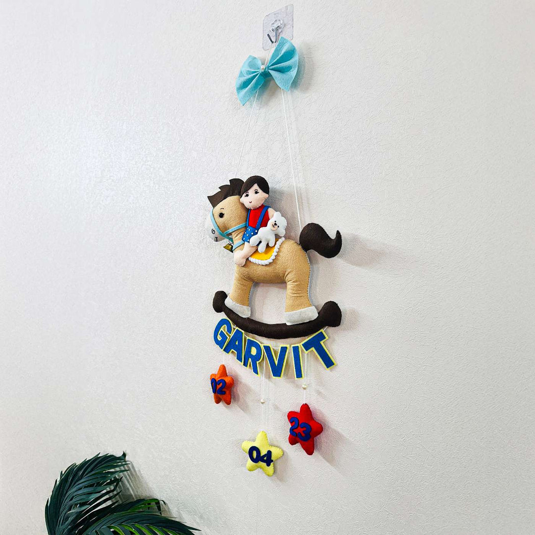 Personalized Handmade Horse Theme Felt Kids Name Plate With Date of Birth