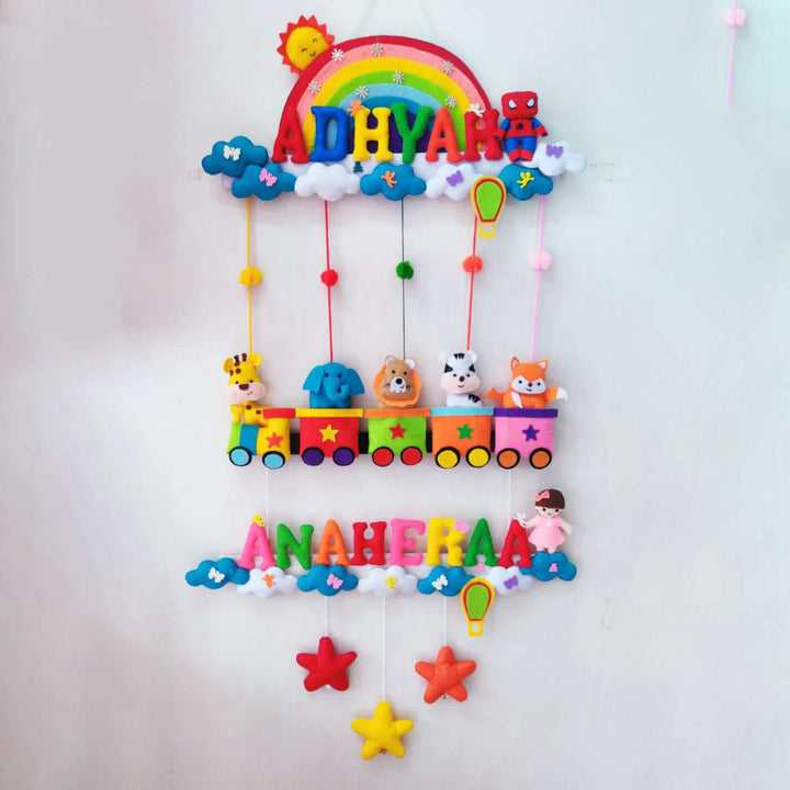 Personalized Handmade Animal Train Theme Felt Kids Name Plate For Siblings