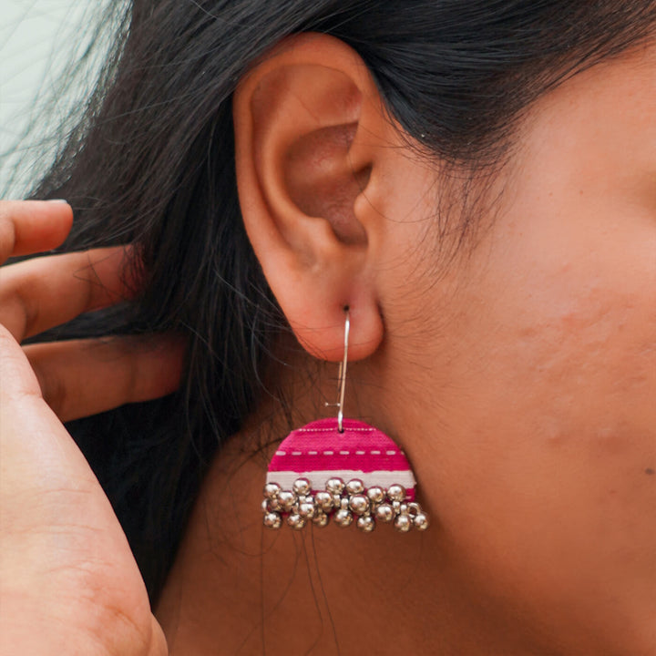 Handcrafted Fabric Jhumka Ghungroo Earrings - Set of 2 - Zwende