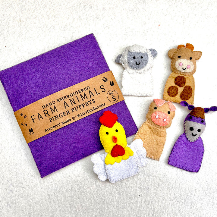 Handmade Farm Animals Finger Puppets | Set of 5