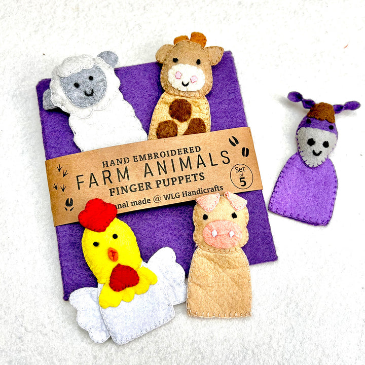 Handmade Farm Animals Finger Puppets | Set of 5