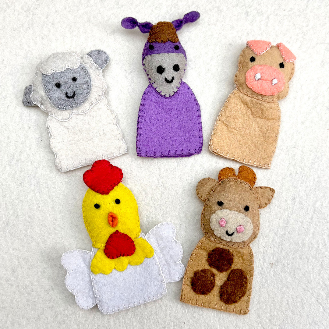 Handmade Farm Animals Finger Puppets | Set of 5