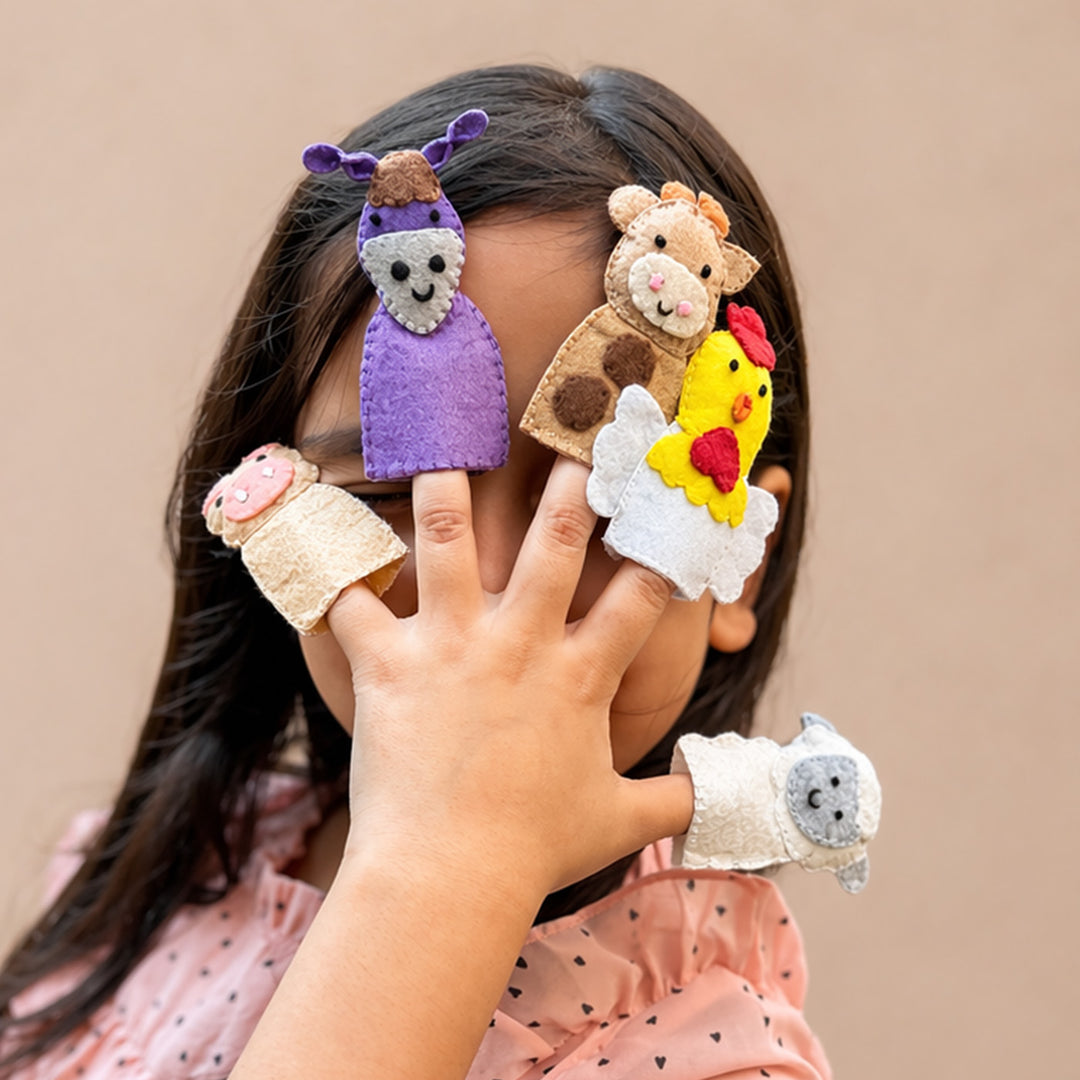 Handmade Farm Animals Finger Puppets | Set of 5