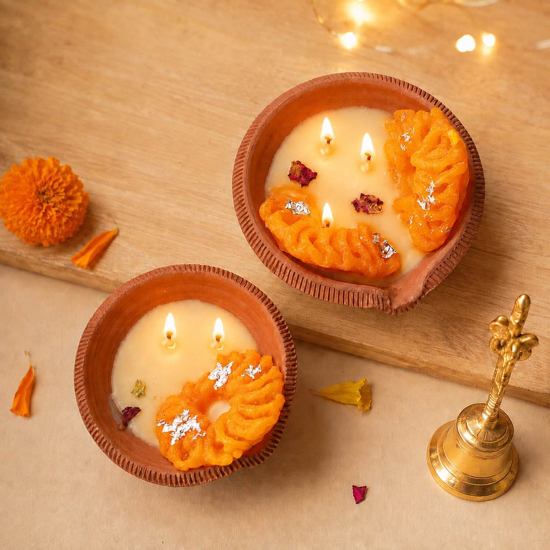 Handmade Imarti With Rabdi Wax Scented Mithai Candle | Set of 2