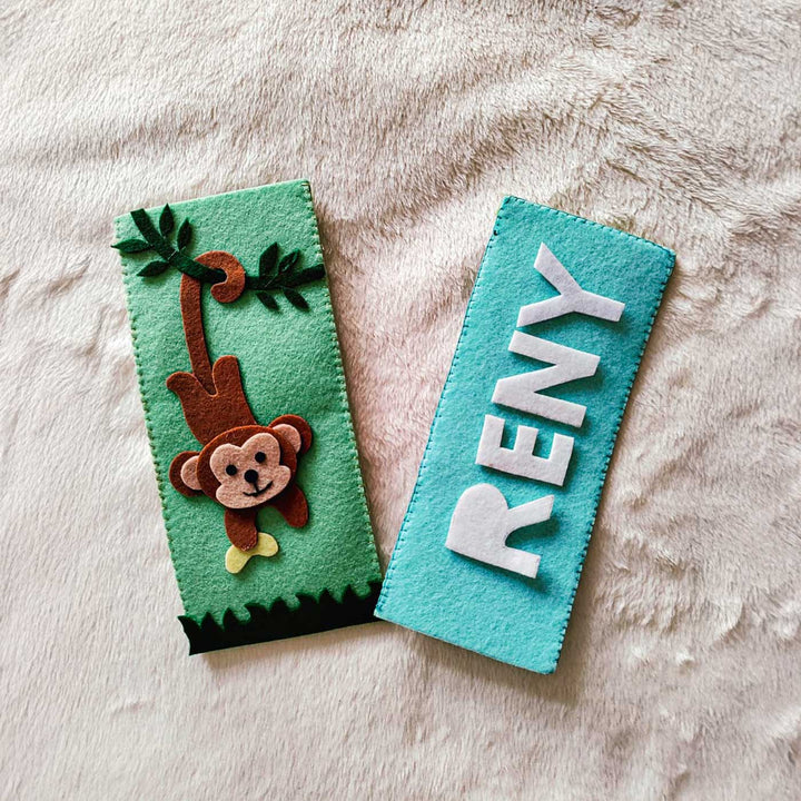 Personalized Cute Monkey Theme Felt Pencil Pouch
