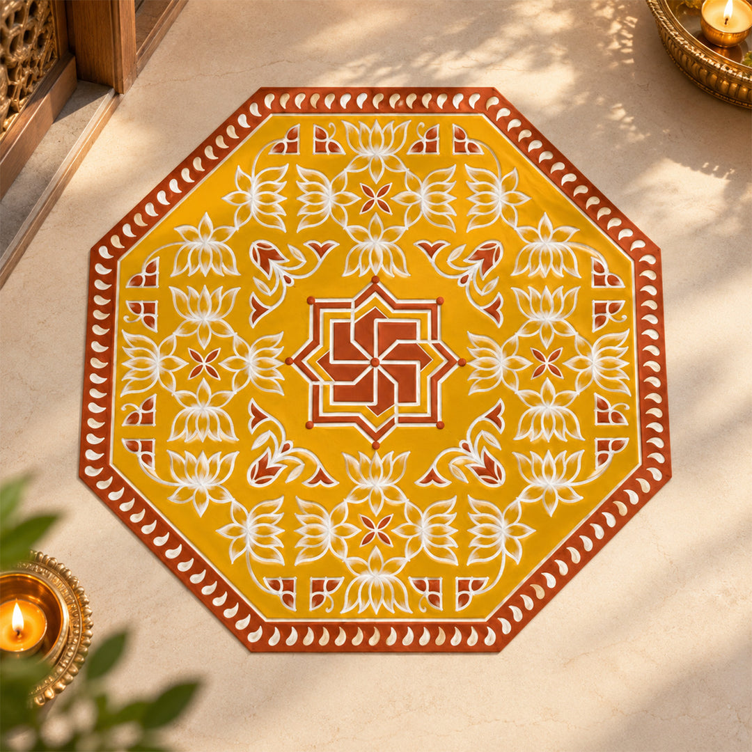 24 Inch | Reusable Handmade Mangalam Fabric Rangoli Mat for Festive Entrance Decor