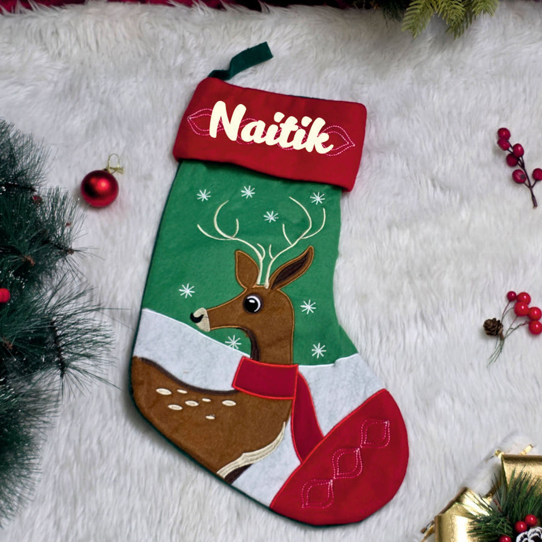 Personalized Handmade Festive Cheer Reindeer Stocking