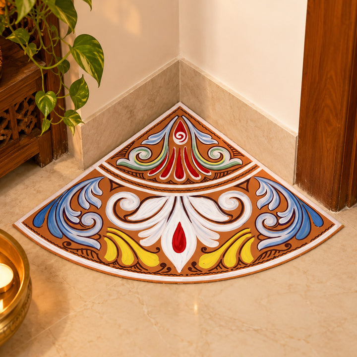 2 pc | 10 Inch | Reusable Handmade Chaitri Corner Fabric Rangoli Mat for Festive Entrance Decor