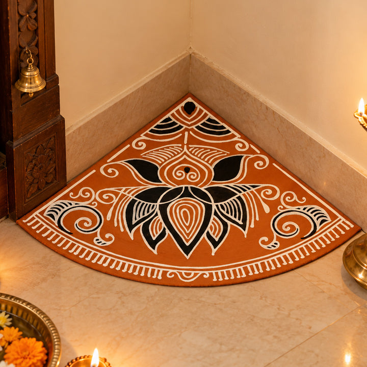 2 pc | 10 Inch | Reusable Handmade Vyana Corner Fabric Rangoli Mat for Festive Entrance Decor