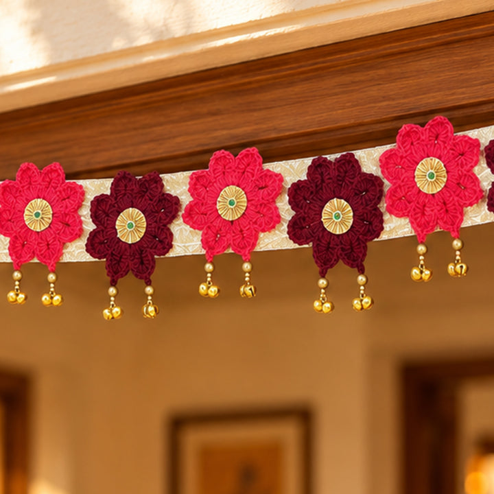 Handmade Floral Theme Crochet Toran with Gota Flowers & Ghungroo