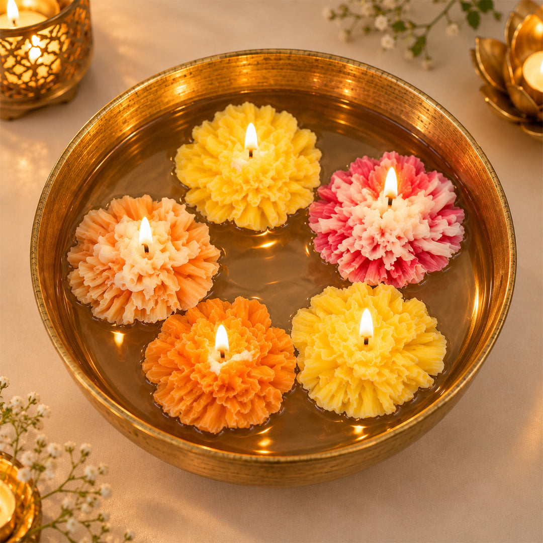5 pc | Handmade Carnation Floating Soy Wax Candle For Festive Decor