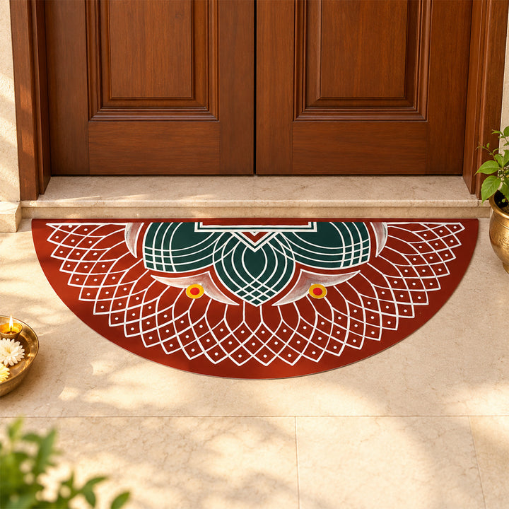24 Inch | Reusable Handmade Valai Semicircle Fabric Rangoli Mat for Festive Entrance Decor
