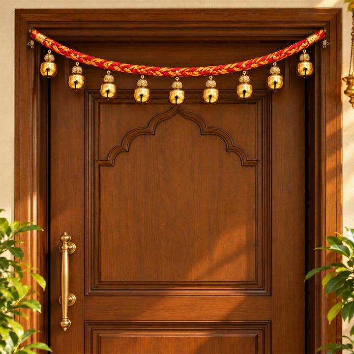 Handmade Mouli Thread Toran With Big Ghungroo Bells For Festive Decor