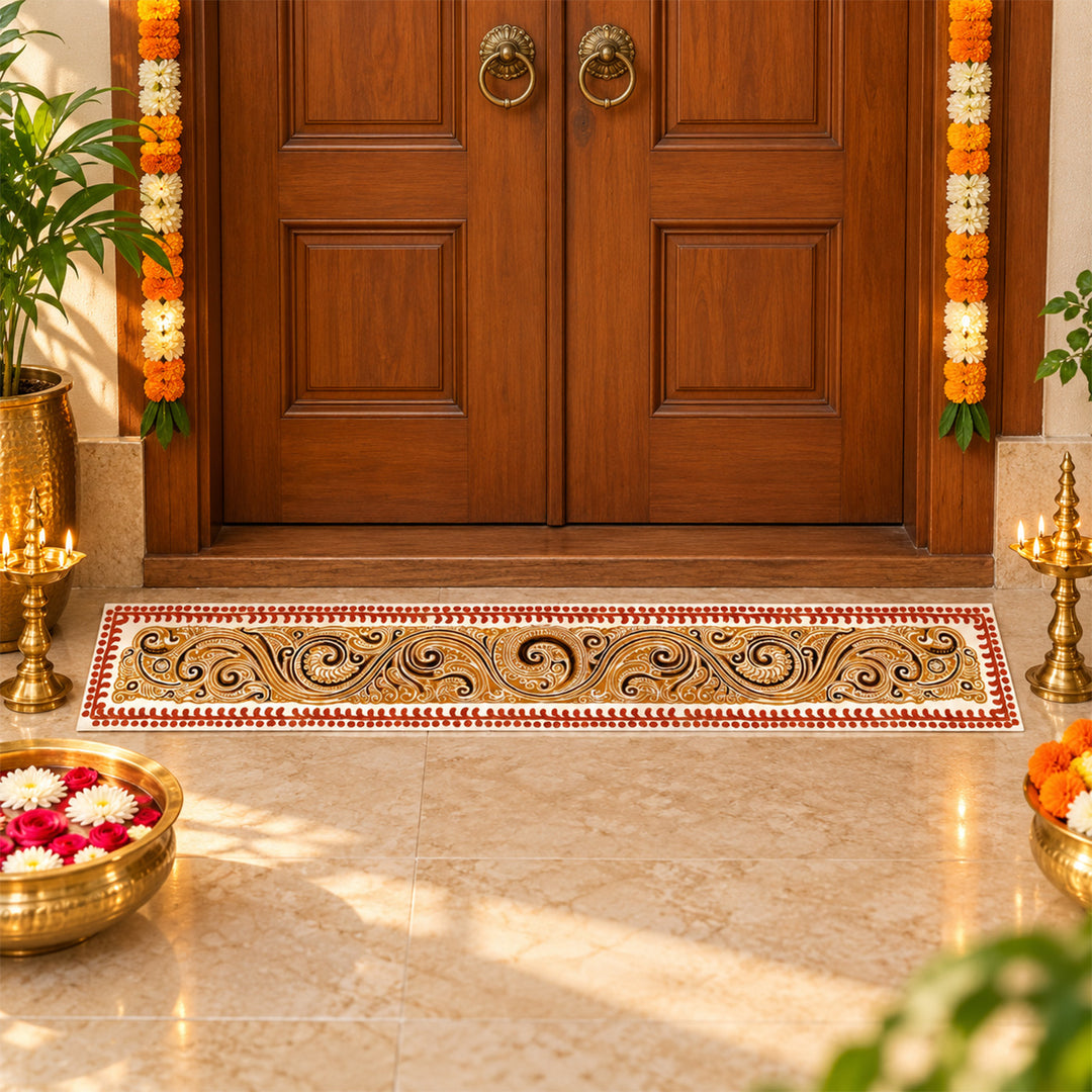 40 Inch | Reusable Handmade Vyana Strip Fabric Rangoli Mat for Festive Entrance Decor